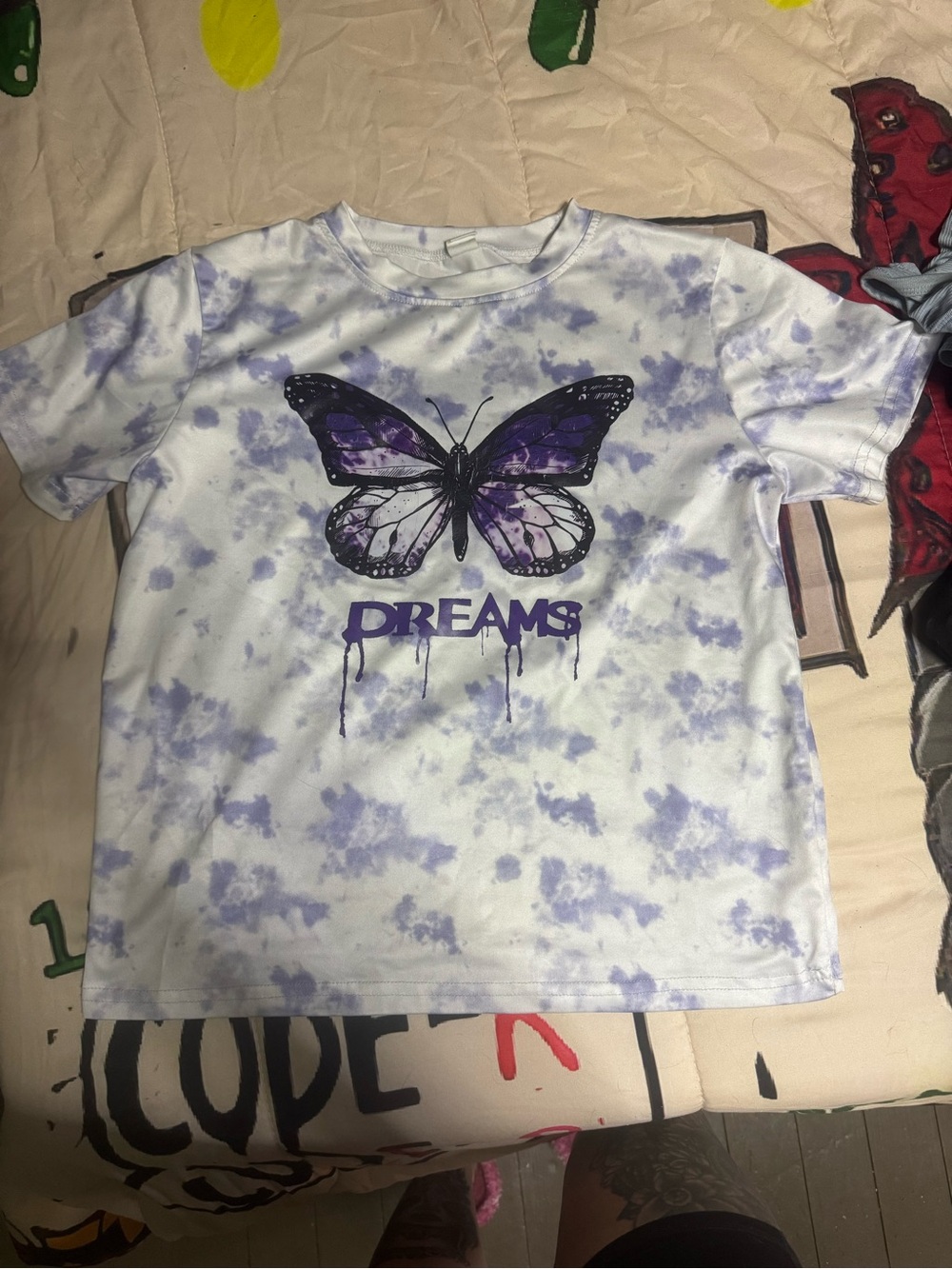 SHEIN Purple Butterfly Tie-Dye Short Sleeve Tee